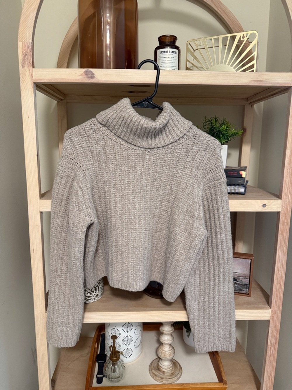 Universal Thread Cropped Ribbed Turtleneck Sweater in Taupe